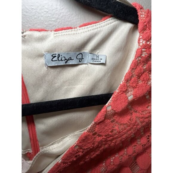 Eliza J. Nordstrom Women's Coral Orange Lace Shift Dress Size 14 3/4 Sleeve - Picture 5 of 8